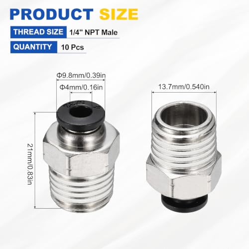 10Pcs Pneumatic Push to Connect Fitting Fit 4mm OD Tube 1/4 MNPT - color: Black, size: 4mm OD x 1/4 NPT