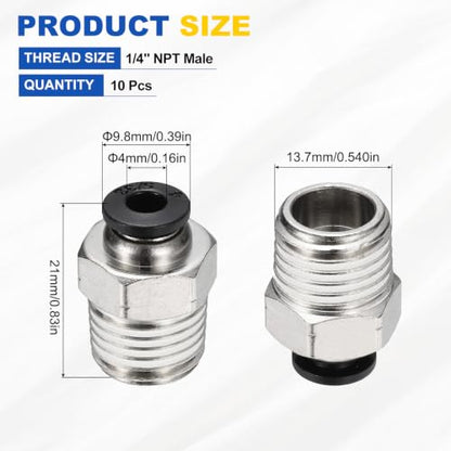 10Pcs Pneumatic Push to Connect Fitting Fit 4mm OD Tube 1/4 MNPT - color: Black, size: 4mm OD x 1/4 NPT