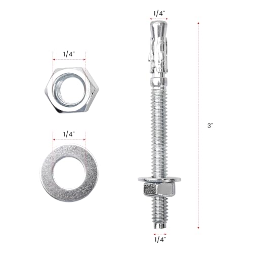 1/4" x 3" Wedge ANCHORPZ - Concrete Anchor Carbon Steel Wedge Anchor with Excellent Anti-Rust Performance 10PC - size: 1/4"x3"