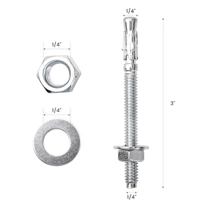 1/4" x 3" Wedge ANCHORPZ - Concrete Anchor Carbon Steel Wedge Anchor with Excellent Anti-Rust Performance 10PC - size: 1/4"x3"