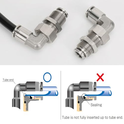 2Pcs Bulkhead Elbow 1/2" Tube OD x 1/2" NPT Push to Connect Fittings - size: 1/2" x 1/2"