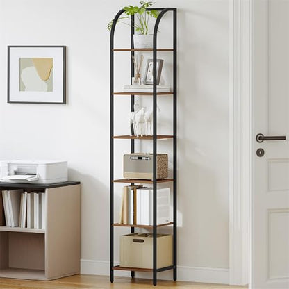 Hzuaneri Bookshelf Narrow Bookcase, Tall Storage Rack with Steel Frame - color: Rustic Brown, size: 11.8 × 13.2 × 71.9 inch