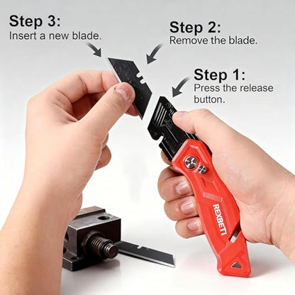 REXBETI 4-Pack Box Cutter Utility Knife, Folding Pocket Knife, 14 Blades