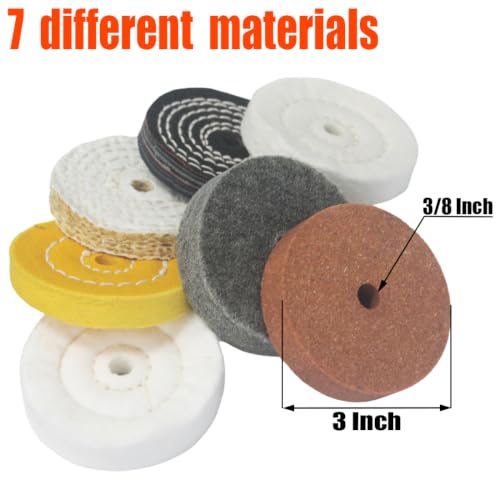 7 Pcs 3 Inch Buffing Polishing Wheel with 3/8'' Arbor Hole