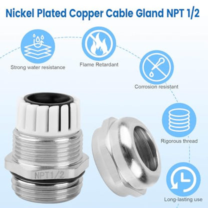 4 Pcs 1/2" NPT Nickel-Plated Copper Cable Gland - style: 1/2" NPT
