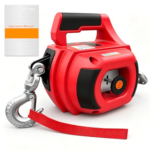 Drill Powered Portable Winch 1000LBS, Drill Winch with 40FT Alloy Steel Wire Rope, Portable Drill Winch, Portable Handheld Drill Winch for Dragging Handling Trailer - color: Red, size: 1000LBS