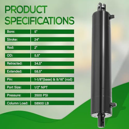 5"x24" Heavy Duty Universal Hydraulic Cylinders for Log Splitter 3500 PSI