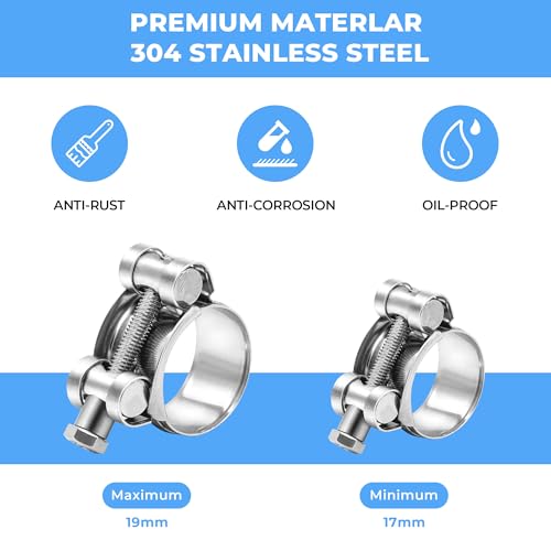 6 Pack 17-19mm (0.67-0.75") T-Bolt Hose Clamp, Stainless Steel_304 Intercooler Pipe Tube Clamps, Turbo Pipe Clamps, Heavy Duty Radiator Hose Clamp, T-bolt Intake Clamp - size: 0.67 - 0.75 inches