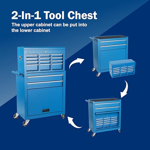8-Drawer Rolling Tool Chest with Detachable Top Toolbox - color: Blue, style: 8 drawer-detachable