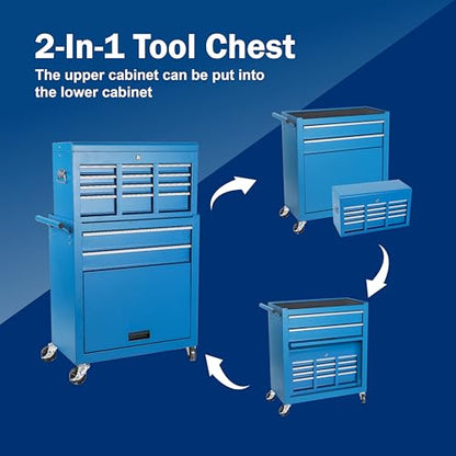 8-Drawer Rolling Tool Chest with Detachable Top Toolbox - color: Blue, style: 8 drawer-detachable