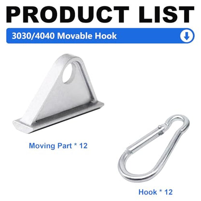 12 Pack 3030/4040 Extrusion Sliding Hook Silver - color: Silver, size: 30/40-Sliding Hook