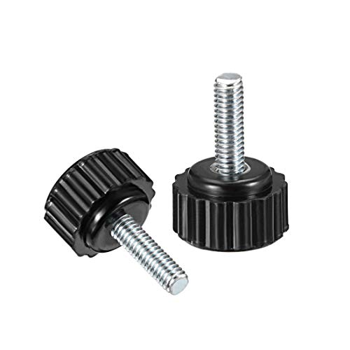 uxcell 4pcs Knurled Clamping Knobs M4 x 14mm Metric Zinc Plated Carbon Steel Male Thread Thumb Screw on Type 16mm Plastic Round Head Threaded Hand Bolt Stud Knobs Black - size: M4 x 14mm x 16mm
