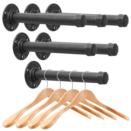 Cast Iron Wall Mounted Clothes Rack, Heavy Duty Industrial Pipe Clothing Rack for Hanging Clothes, Garment Racks for Wardrobe Organizers and Storage, DIY Closet Rods Closet Bar (Black 6 Pack, 8 in) - color: Black 6 Pack, size: 8 in