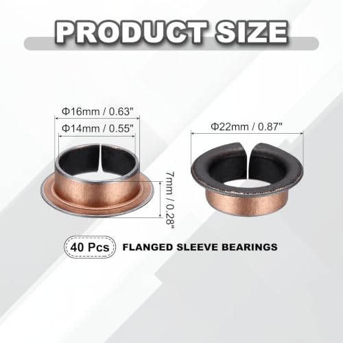 uxcell 40Pcs Flanged Sleeve Bearing, 14mm Bore x 16mm OD x 7mm Length - size: 14×16×7mm