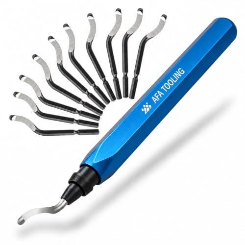 AFA Tooling Deburring Tool, 11 M2 HSS Blades, CNC Anodized Aluminum Handle - color: Blue
