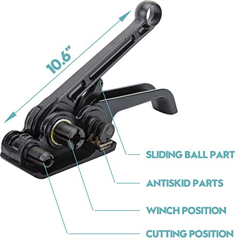 MYFAMIREA Upgraded Heavy Duty Poly Strapping Tensioner Sealer Cutter Manual Packing Tools Kit for 1/2"-3/4" Width Polyester Polyproplyn Strap(Black) - style: Tensioner-Black