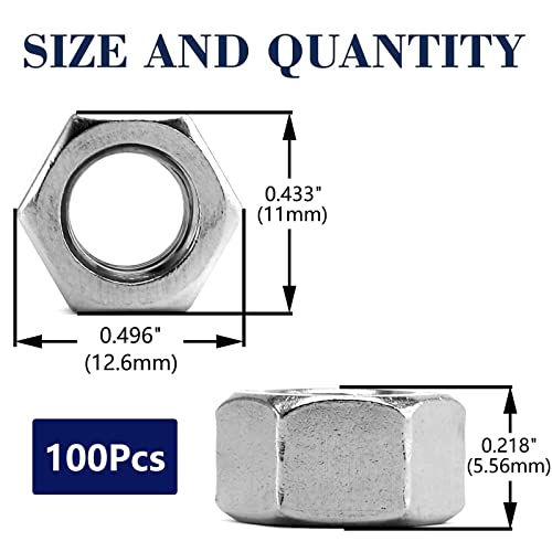 1/4-20 Hex Nuts 100Pcs 304 Stainless Steel 18-8, Full Thread, Hex Drive, Bright Finish by SG TZH - size: 1/4-20
