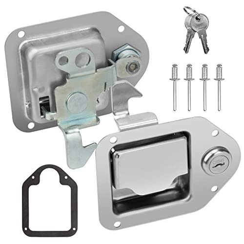 BAUMFEUER Truck Tool Box Latch Replacement 304 Stainless Steel Toolbox Paddle Lock Handle with Keys for Truck, RV, Trailer, UTV, ATV Box (1 Pack) - size: 4.3"L x 3.3"W