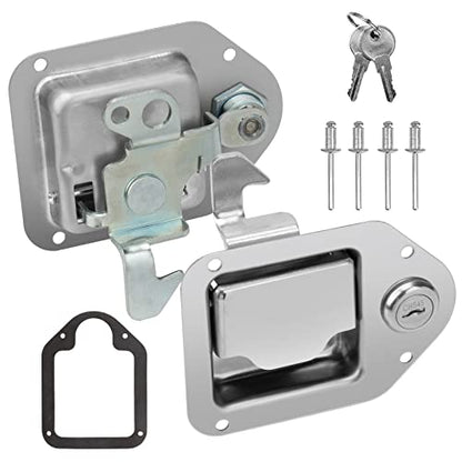 BAUMFEUER Truck Tool Box Latch Replacement 304 Stainless Steel Toolbox Paddle Lock Handle with Keys for Truck, RV, Trailer, UTV, ATV Box (1 Pack) - size: 4.3"L x 3.3"W