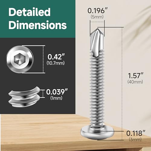 100Pcs 10 x 1-1/2" Sheet Metal Screws, Stainless Steel Flat Head Socket Cap Self Drilling Screw, Allen Socket Drive, Self Tapping Screws with Drill Bit - color: Silver, size: #10 x 1-1/2"