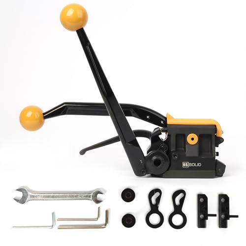 U.S. Solid Sealless Steel Strapping Tool, 3-in-1 Manual Metal Banding Machine (Tensioner, Sealer, Cutter) for 1/2", 5/8", 3/4" Width Steel Straps, Buckle-Free Packaging Tool for Pallets&Crates, Yellow - color: Yellow