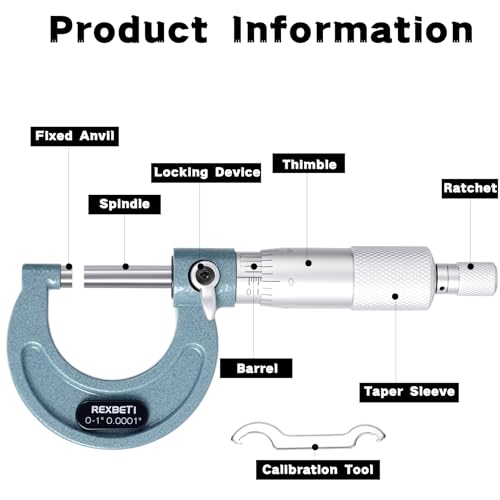 REXBETI Outside Micrometer, Ultra-Precision Carbide Tipped Measuring Tool - size: 0-1" Range