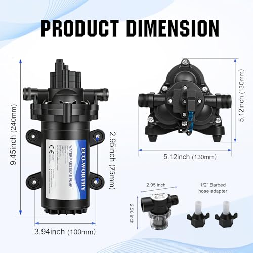 ECO-WORTHY 33-Series Water Pressure Diaphragm Pump Industrial 110V AC 4.0GPM Flow 50PSI Rated Pressure Self Priming RV Fresh Water Pump for Camper Kitchen Bathroom Marine Yacht Caravan - color: Black 9