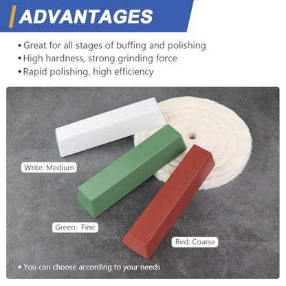 SCOTTCHEN Buffing Polishing Cutting Compounds 3 lbs.Kit Polishing Rouge Bars for Buffing polishing Wheel- Green Fine/White Medium/Red Coarse - 3 Pack - size: 48 Oz. - Green Fine/White Medium/Red Coarse