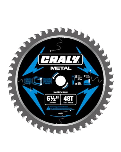CRALY 6-1/2 Inch 48 Teeth Steel and Ferrous Metal Cutting Circular Saw Blade, 5/8 Inch Arbor, Thin Kerf, Professional Carbide Tipped Blade for Angle Iron, Threaded Rod, EMT Conduit(C0648MC) - size: 6-1/2" 48T