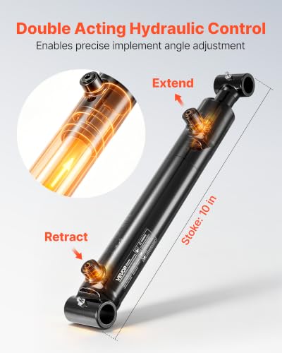 VEVOR Double Acting Hydraulic Cylinder, 2" Bore x 10" Stroke, Max 3500PSI Hydraulic Cylinder, Heavy-Duty Welded Cross Tube Cylinders with 1" Pin Hole & SAE #6 Port for Agricultural Machinery, Tractors - size: 2x10