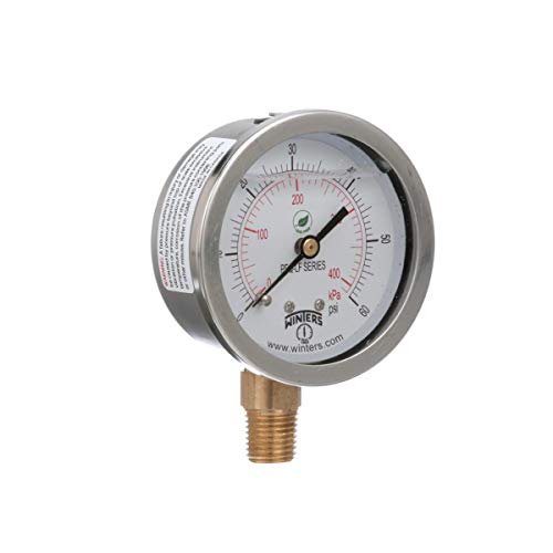 Winters 2-1/2" Dial Size, Liquid Filled Industrial Pressure Gauge, Potable Brass, 304 Stainless Steel Case, Dual Scale 30" Hg-0-150 psi/kPa, 1.5% Acc, 1/4" NPT Bottom Mount, Pressure & Vacuum Gauge - style: 30"/0/150 PSI/kPa