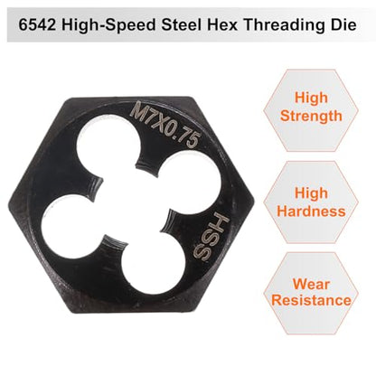 HARFINGTON Hex Threading Die M7 x 0.75 Metric Thread Right Hand High Speed Steel Rethreading Fixed Die Screw Cutting Tapping Repair Tool - size: M7 x 0.75