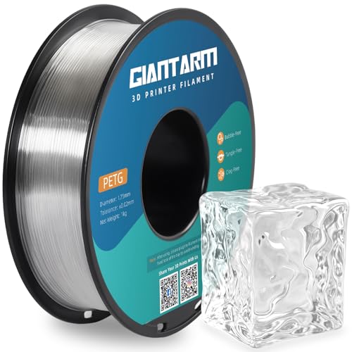 GIANTARM PETG Filament 1.75mm for 3D Printer, Clear Transparent, 1KG - color: Clear