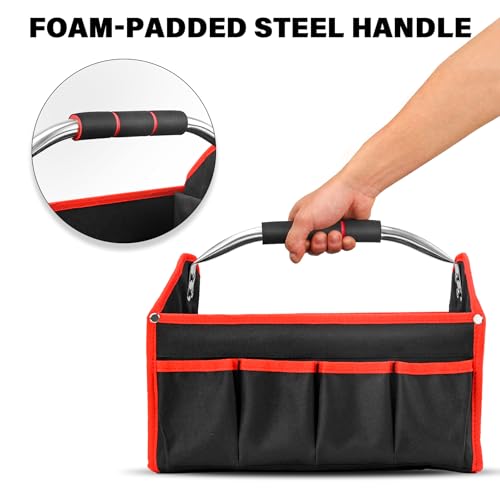 HAUTMEC 13 Inch Tool Bag, Foldable Open Top Tool Bag with Stiff Frame, Heavy-Duty Tool Tote with Padded Handle, Water-Resistant Base, Portable Tool Organizer for DIY & Jobsite Use – TB0001 (Pack of 3) - size: 13-Inch (Pack of 3), style: Foldable