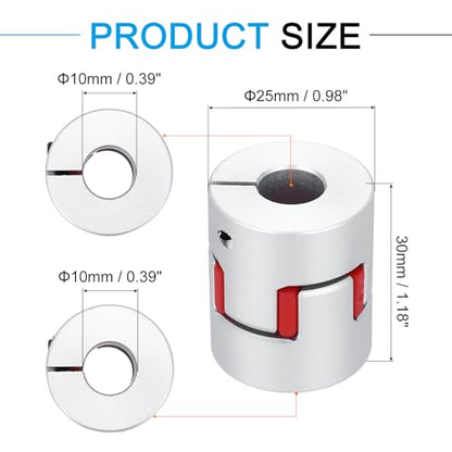 MECCANIXITY Aluminum Shaft Coupling Shaft Coupler 10mm to 10mm Flexible Spider Coupling L30mm x D25mm Coupler Jaw Spider Shaft Joint Connector for 3D Printers DIY CNC Router Milling Machine - size: 10mm to 10mm