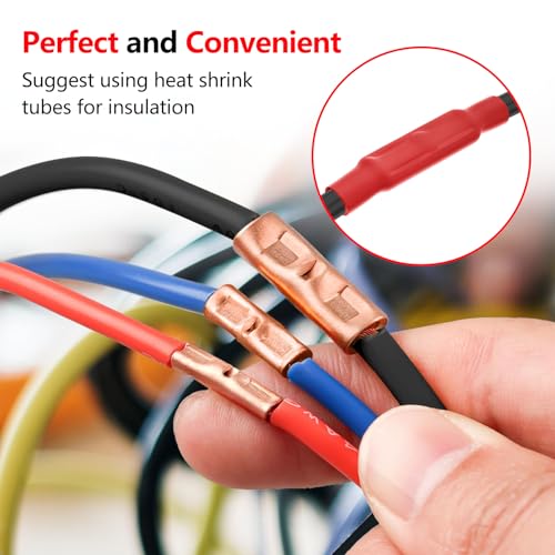 BAALA 20 PCS 8 Gauge Non-Insulated Butt Connectors Kit Bare Copper, 20PCS Seamless Barrel Crimp Butt Splice Connector Wire Connectors with 20PCS 3:1 Heat Shrink Tubes - color: Bare Copper