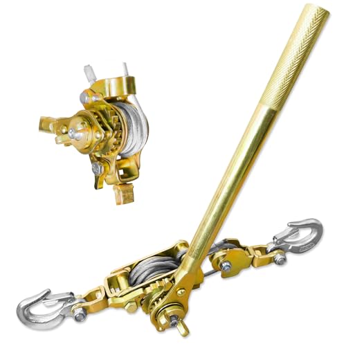 Come Along Winch Puller 3T 10FT, Cable Hoist Winch Puller with 2 Hooks, Come Along Tool Heavy Duty, Ratchet Puller for Lifting Pulling Construction Building - size: 3T-10FT