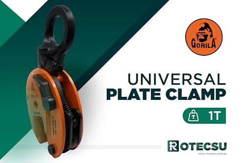 GORILA Vertical plate clamp articulated | 2200lbs/1 ton |Jaw opening 0.8 inch/20mm | Industrial and heavy duty steel plate clamp for lifting and transporting | Safety factor 4:1 | Since 1989 - size: 1t /2200lbs