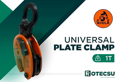 GORILA Vertical plate clamp articulated | 2200lbs/1 ton |Jaw opening 0.8 inch/20mm | Industrial and heavy duty steel plate clamp for lifting and transporting | Safety factor 4:1 | Since 1989 - size: 1t /2200lbs