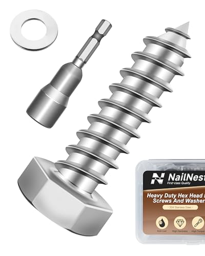 (1Box) 5/16" x 1-1/4" Hex Head Lag Screws Bolts with Flat Washers, 20Sets 304 Stainless Steel 18-8 Heavy Duty 5/16 Lag Bolts for Wood with Hex Socket - size: 5/16" x 1-1/4", style: 1-Box