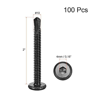 uxcell 100pcs Hex Socket Self Tapping Screws #10 x 2, 410 SS, Black - color: Black, size: #10 x 2"
