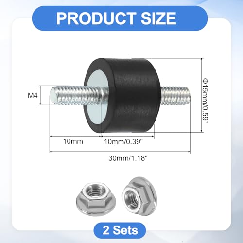 uxcell 2Pcs M4 x 10mm Rubber Mounts, 10 x 15mm Cylindrical Anti Vibration Isolator Studs Shock Absorber Double Studs with Nuts for Car Bobbin Generator Air Compressors - size: M4 x 10mm, 10 x 15mm