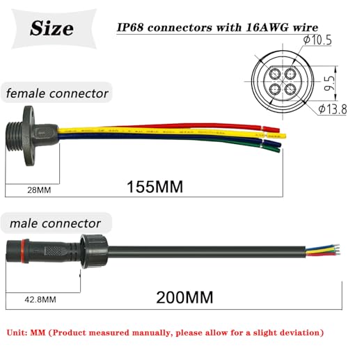 16AWG M16 4Pin Waterproof Connector,4 Wire Male Female Plug - size: 16AWG 4Pin Waterproof Connector