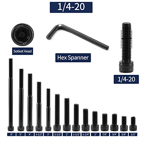 1/4-20 x 2 Socket Head Cap Screws Bolts, 10Pcs 304 Stainless Steel 18-8, Allen Socket Hex Drive, Full Thread, Black Oxide by SG TZH(with Hex Spanner) - size: 1/4-20 x 2"