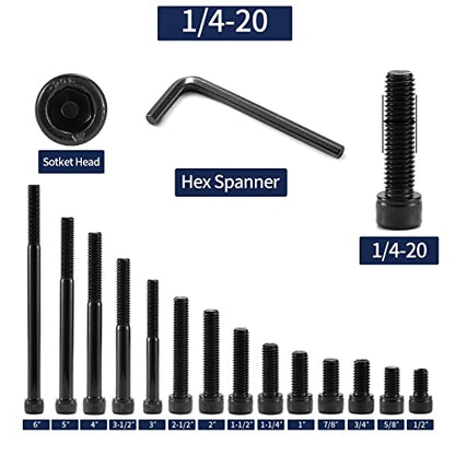 1/4-20 x 4 Socket Head Cap Screws Bolts, 10Pcs 304 Stainless Steel 18-8, Allen Socket Hex Drive, Fully Threaded, Black Oxide by SG TZH(with Hex Spanner) - size: 1/4-20 x 4"