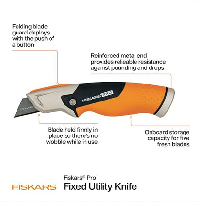 Fiskars Pro Fixed Utility Knife, Orange/Black - size: Fixed Utility Knife, style: Fixed Utility Knife