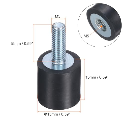 uxcell 6pcs M5x15mm Rubber Isolator Mounts with Studs 15x15mm - size: VD-D15*H15, M5*15