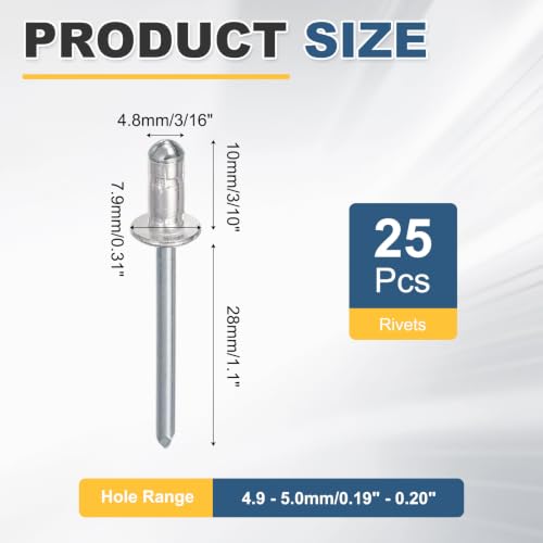 HARFINGTON 25pcs Aluminum Large Head Grip Rivets 3/16" x 3/10" - size: 3/16" x 3/10"