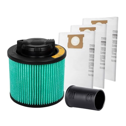 DEWALT Shop Vac HEPA Filter Replacement, 3-Pack Dust Bags & Tool Adapter - style: DXVA19-0502