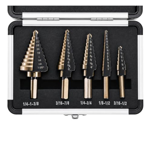 5PCS HSS Titanium Step Drill Bit Set - size: 5Pc Step Drill Bits